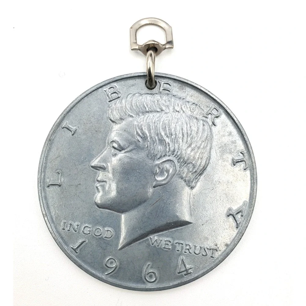 Vintage Oversized JFK Kennedy Half Dollar Medallion Key Fob England 3
